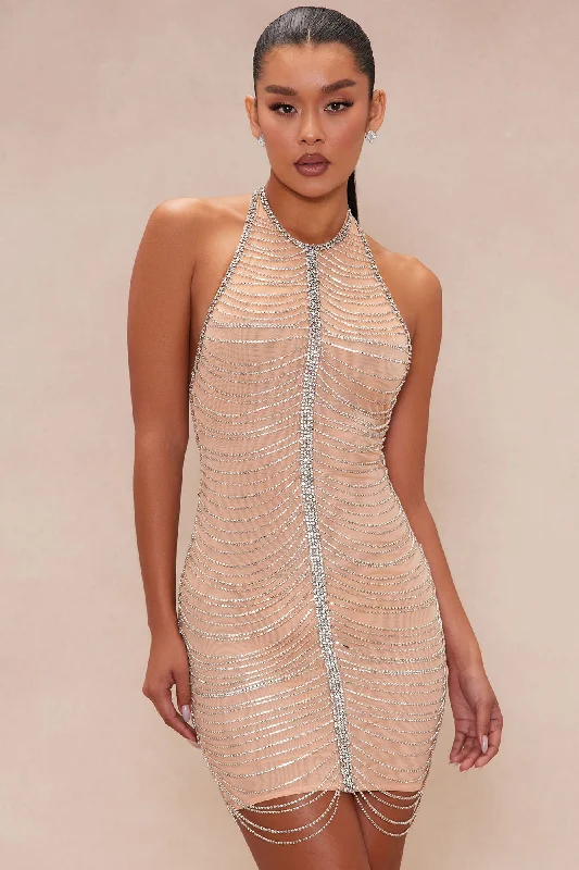 Zariah Embellished Mini Dress - Nude