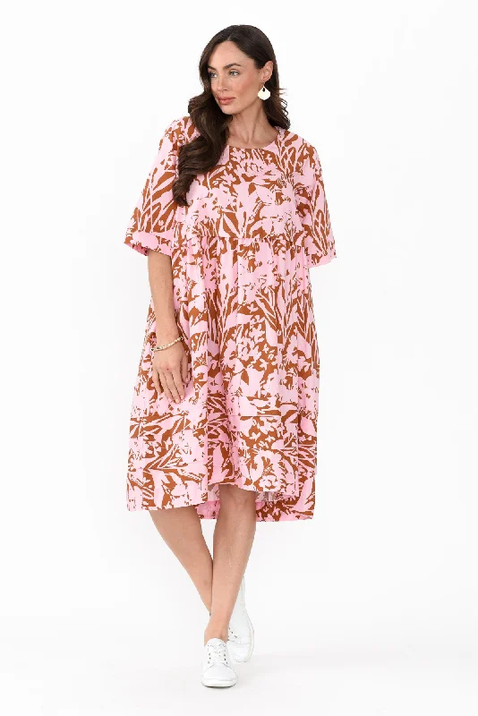 Kingsley Pink Geo Cotton Tiered Dress