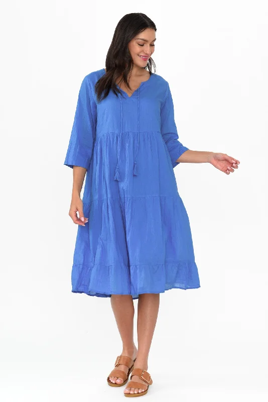 Milana Azure Blue Crinkle Cotton Dress