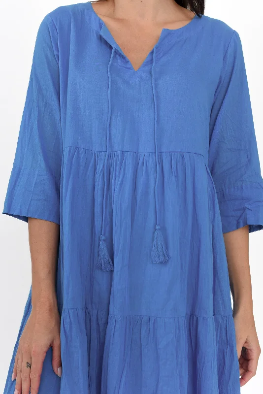 Milana Azure Blue Crinkle Cotton Dress