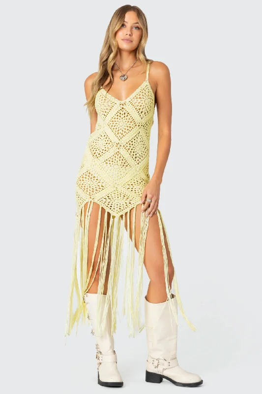 Fringey Crochet Maxi Dress