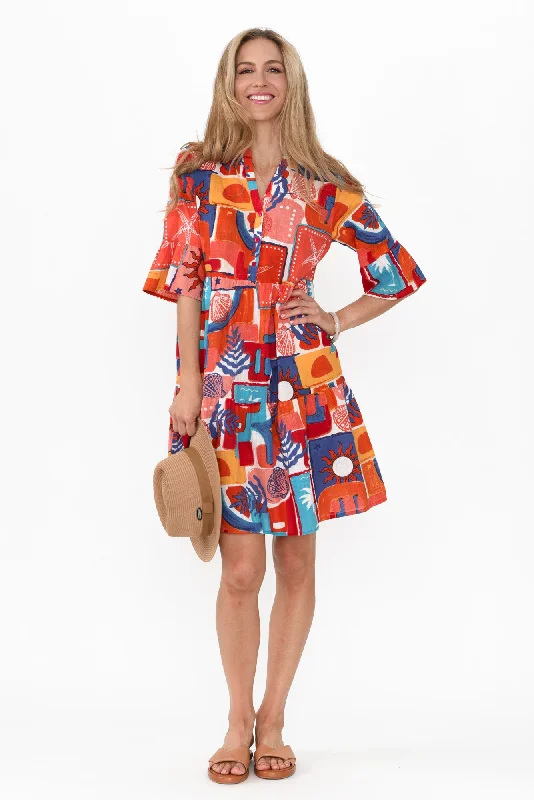 Senna Orange Patchwork Cotton Dress