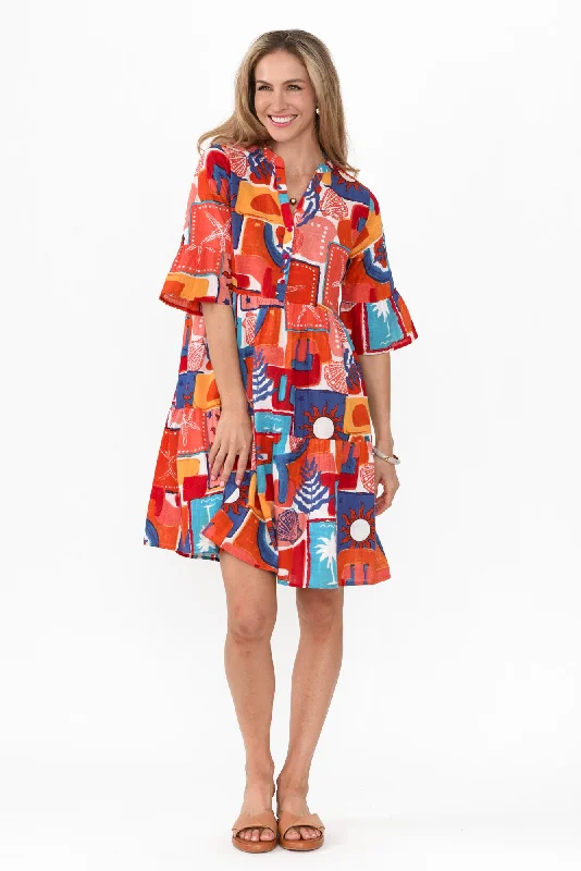 Senna Orange Patchwork Cotton Dress