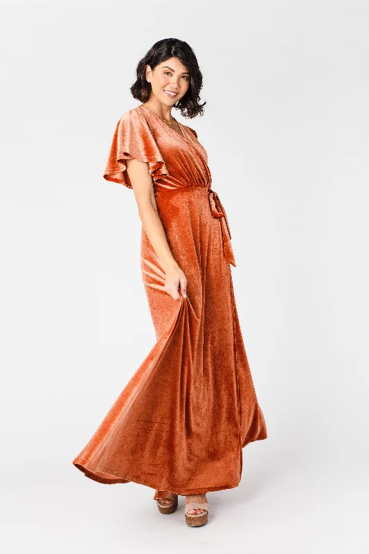 Arbor Velvet Wrap Dress - Rust