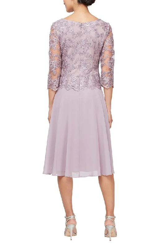 Tea Length Embroidered Mock Dress with Scallop Detail & Full Skirt